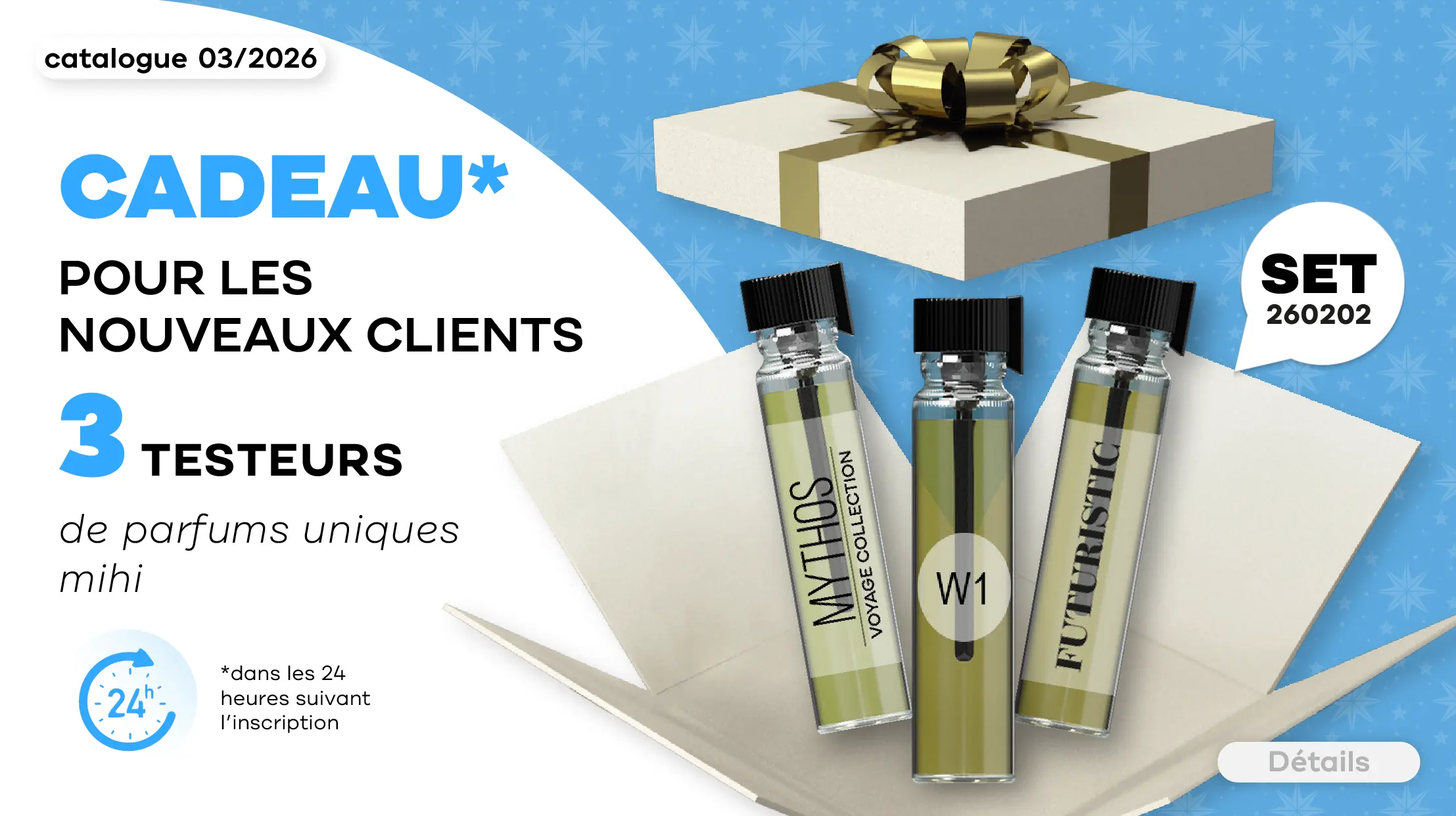 Super Bonus pour les Nouveaux Clients en Période! Échantillons de 3 parfums exclusifs Mihi!