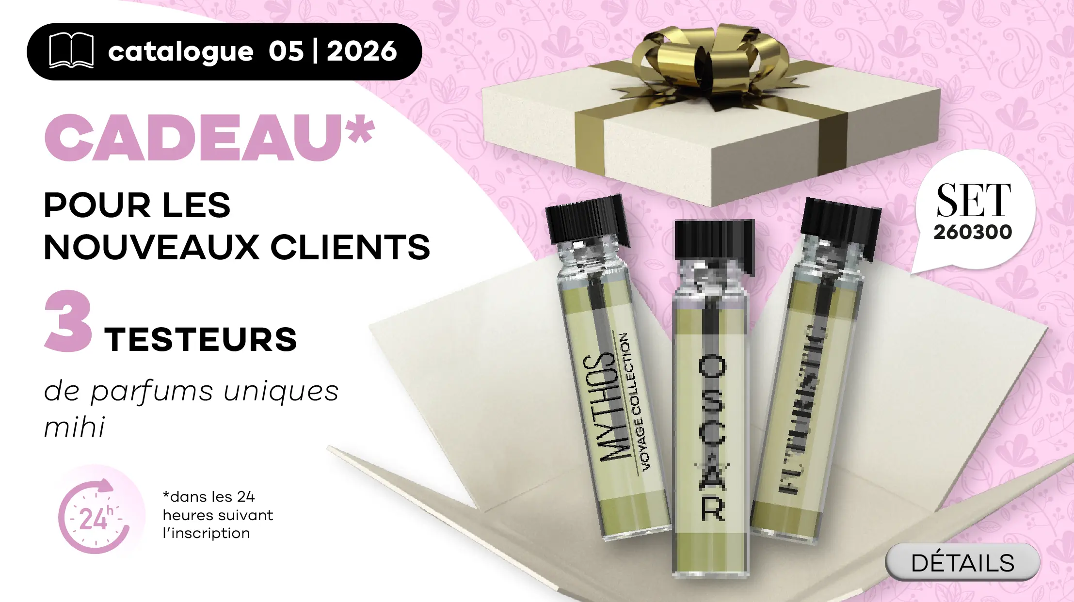 Super Bonus pour les Nouveaux Clients en Période! Échantillons de 3 parfums exclusifs Mihi!