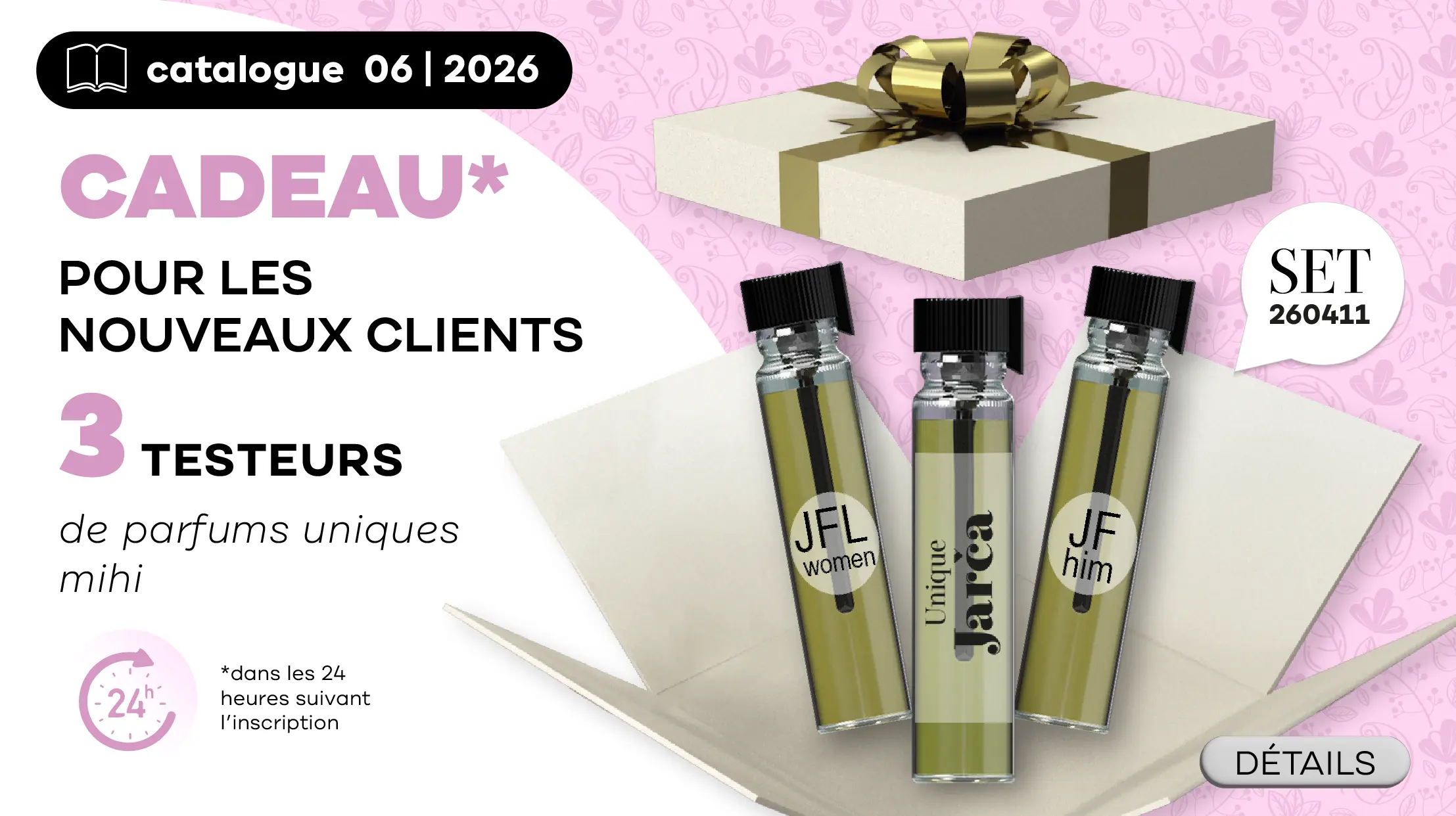 Super Bonus pour les Nouveaux Clients en Période! Échantillons de 3 parfums exclusifs Mihi!