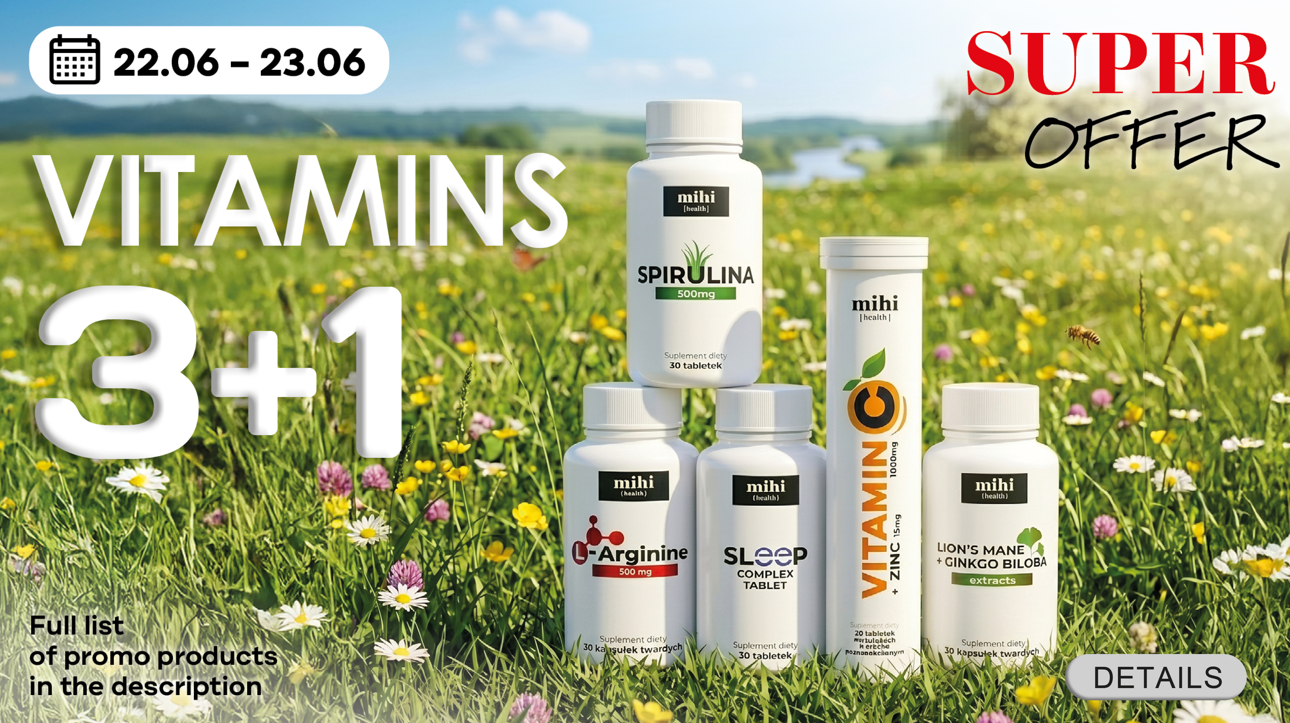 Only from 22.06  to 23.06, buy any 3 products from the Vitamins series and choose the 4th product as a gift for just 0,01€ from the list below