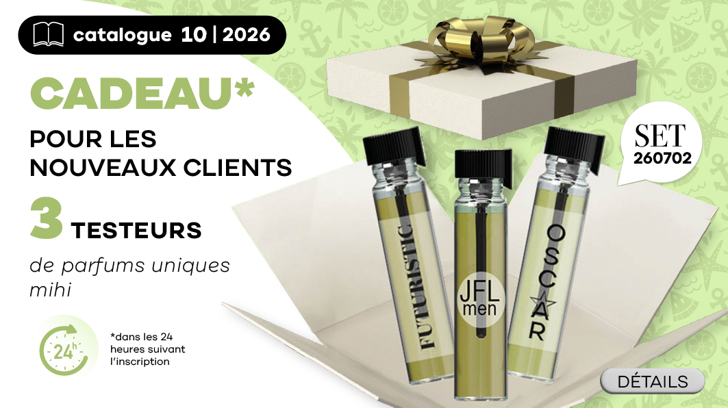Super Bonus pour les Nouveaux Clients en Période! Échantillons de 3 parfums exclusifs Mihi!