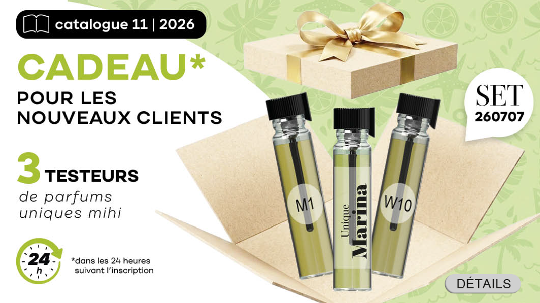 Super Bonus pour les Nouveaux Clients en Période! Échantillons de 3 parfums exclusifs Mihi!