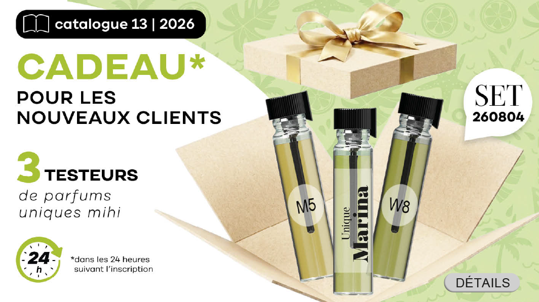 Super Bonus pour les Nouveaux Clients en Période! Échantillons de 3 parfums exclusifs Mihi!