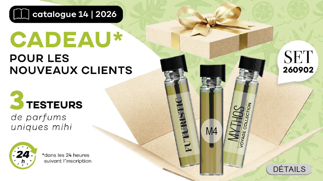 Super Bonus pour les Nouveaux Clients en Période! Échantillons de 3 parfums exclusifs Mihi!
