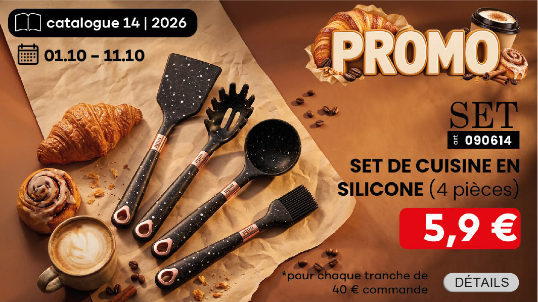 UNIQUEMENT DU 01.10 AU 11.10 Obtiens le Set de cuisine en silicone (4 pièces) pour seulement 6,9 € avec une commande à partir de 40 €