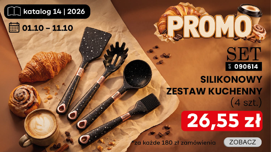 TYLKO 01.10–11.10 Odbierz silikonowy zestaw kuchenny (4 szt.) za jedyne 31,05zł przy zamówieniu od 180zł