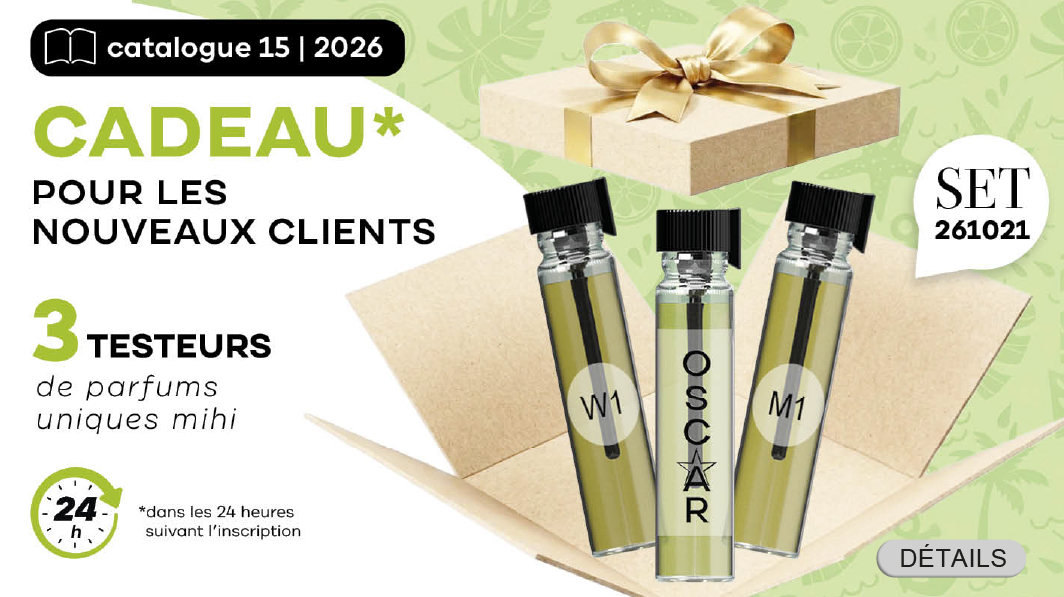 Super Bonus pour les Nouveaux Clients en Période! Échantillons de 3 parfums exclusifs Mihi!