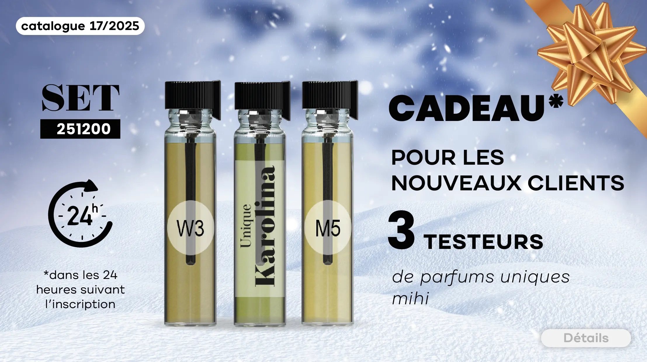 Super Bonus pour les Nouveaux Clients en Période! Échantillons de 3 parfums exclusifs Mihi!